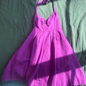 Vintage J. Crew Purple Pleated Halter Midi Dress